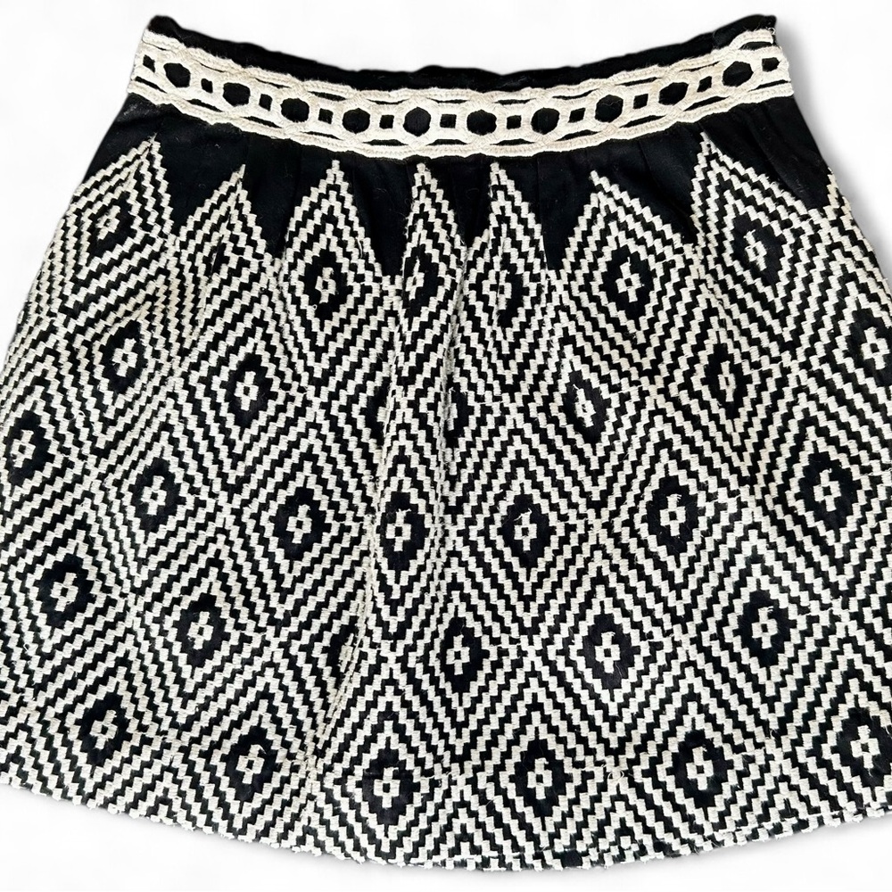 Free People Black and White Embellished Mini Skirt